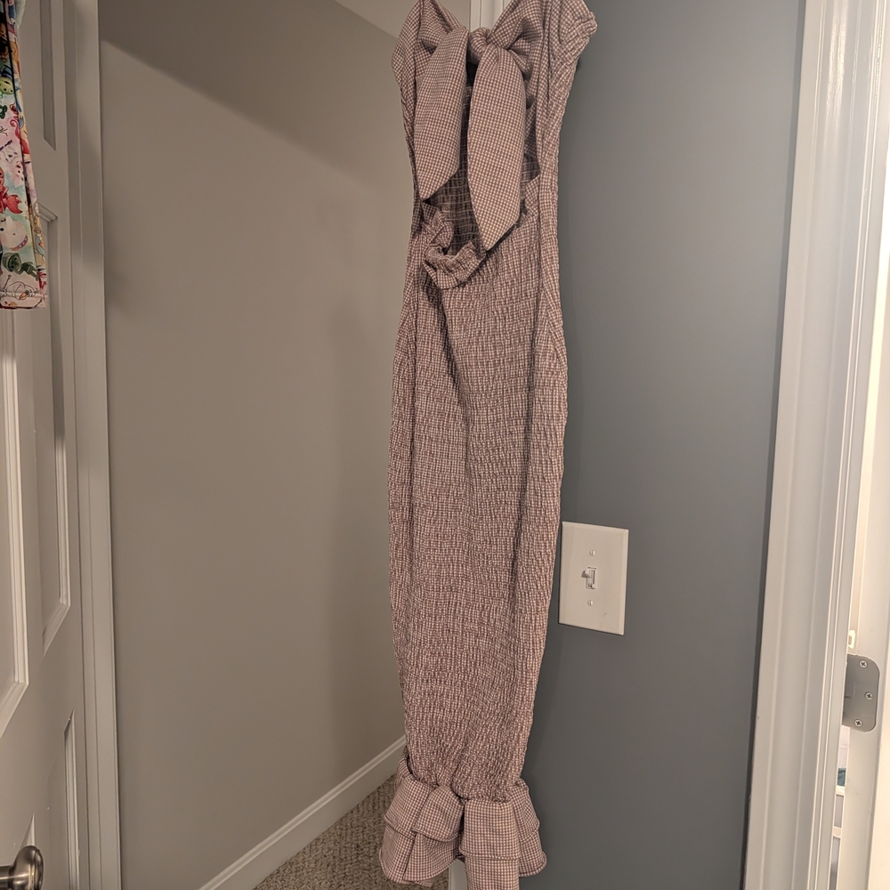 Pinkblush Mauve Gingham Smocked Maxi Dress with Front Bow